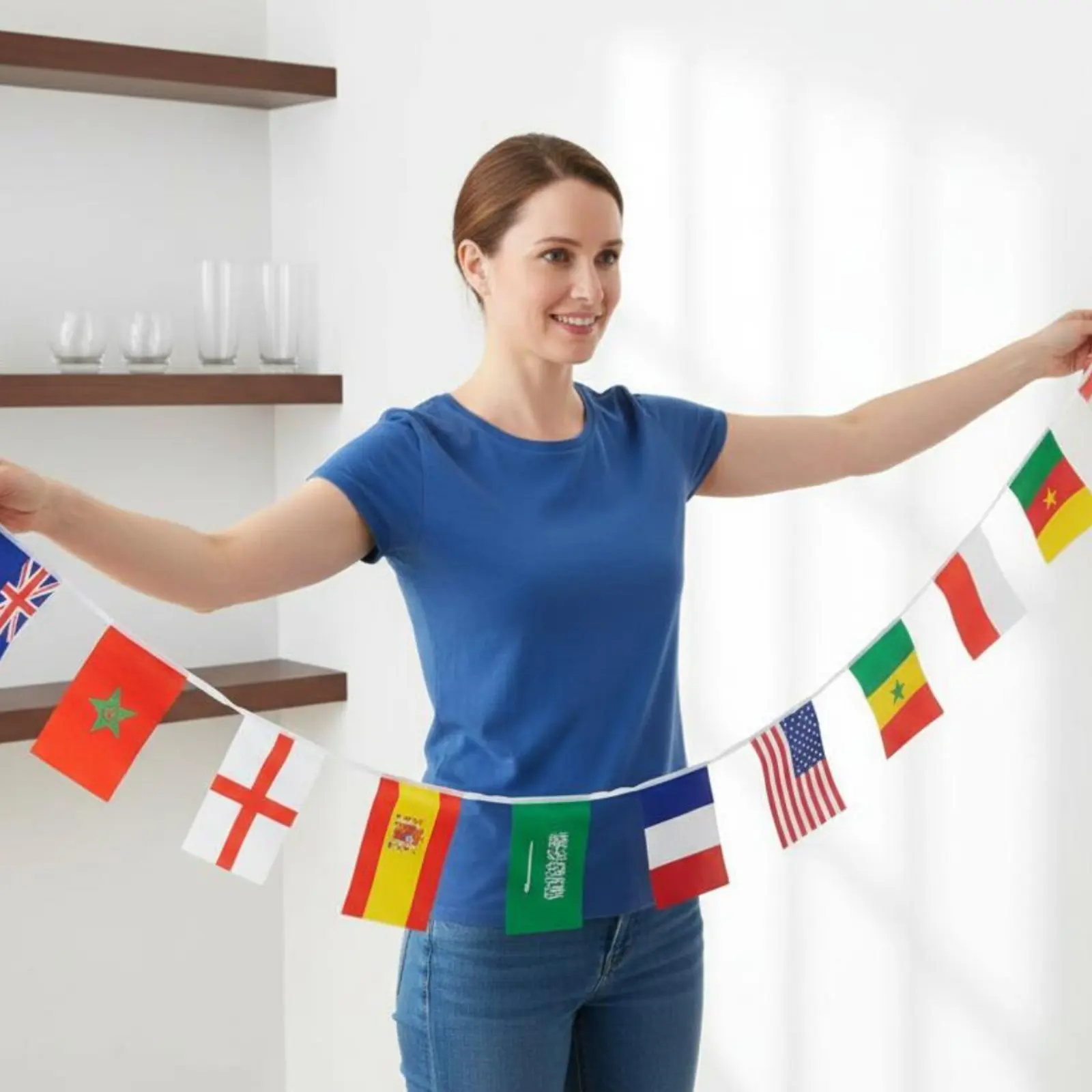 32 Countries Flag String Fan Essential 32 Countries Flag Banner International Flags Banner Bright Color Party Supply for Taverns
