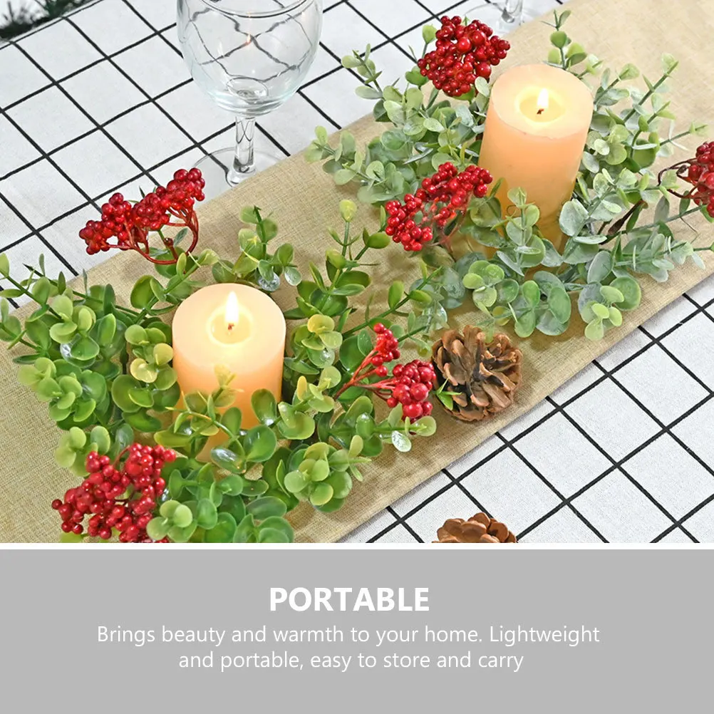 

2Pcs Christmas Ring Wreaths Artificial Eucalyptus Red Berry Rings Hanging Wreaths Decorative Xmas Home Decor