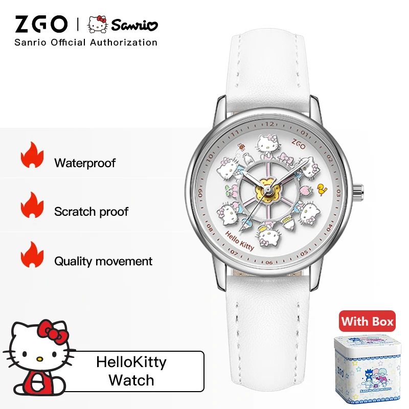 ZGO X Sanrio Hello Kitty Watch Clock Fashion Quartz Watch Rotate The Dial Student Waterproof Wristwatch Birthday Gift 2121