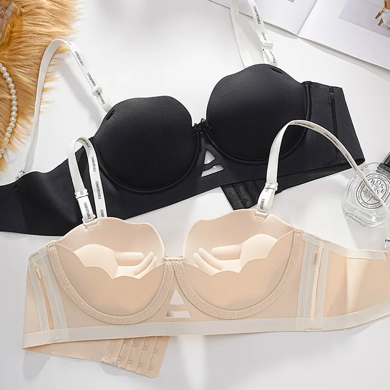 Strapless anti-derrapante lingerie para as mulheres, pequeno sutiã, sem alças, sem vestígios coleção, sem alças, com alças