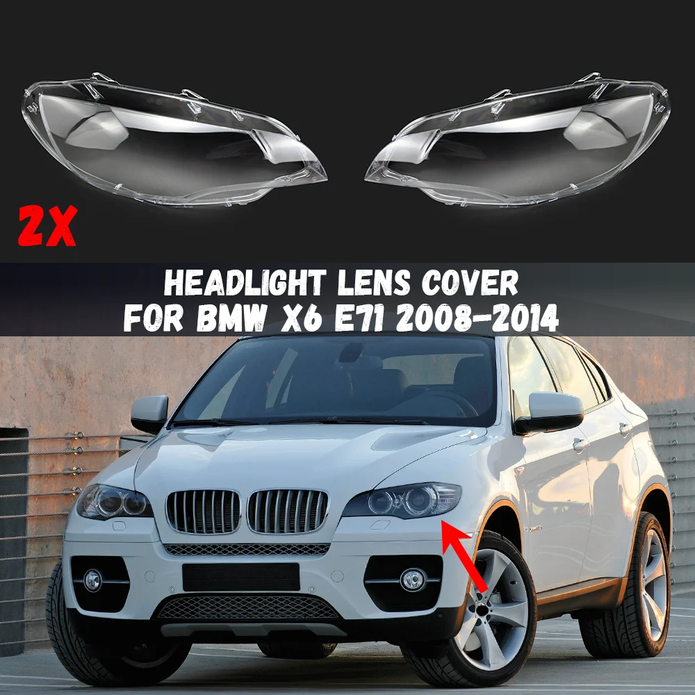 

Car Headlight Glass For BMW X6 E71 2008 2009 2010 2011 2012 2013 2014 Transparent Lampshade Lens Cover Clear Lamp Shell