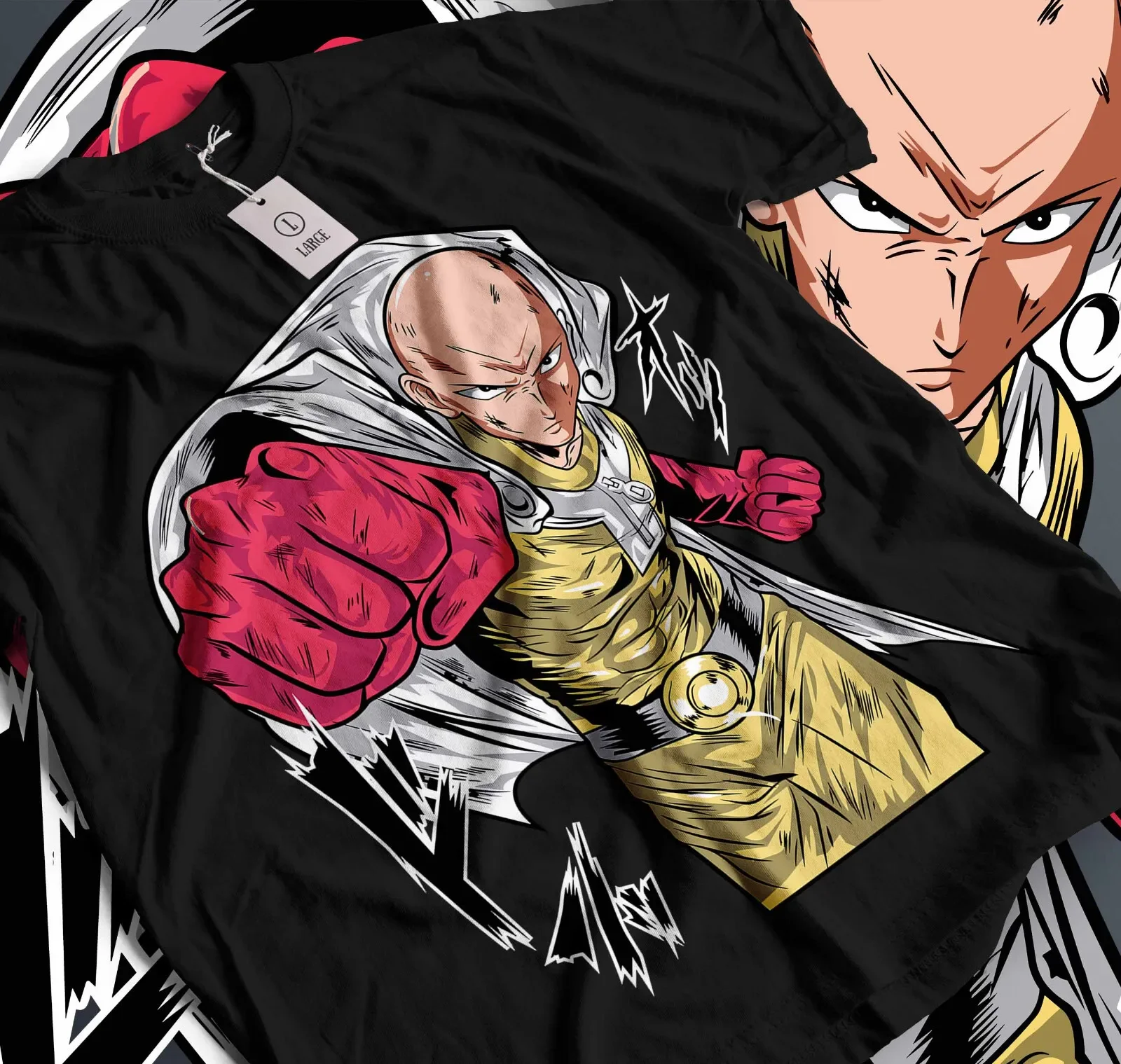 SAITAMA One Punch Man T-Shirt Horror Anime Manga Gifts Black Shirt All Size 095