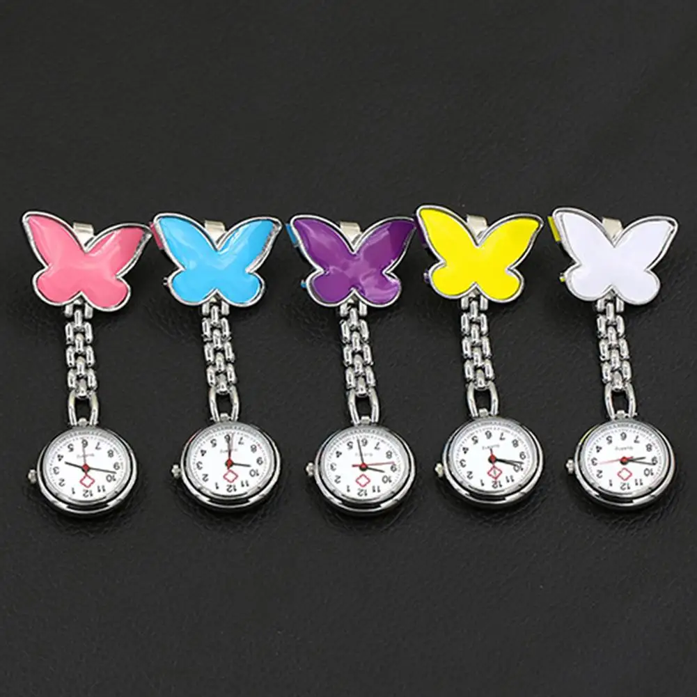 Butterfly Shaped Pocket Watch, Clip on Nurse Watch, Mini Silicone, Enfermeira Broche, Túnica Fob Relógios, Doctor Medical Relógios Relógio