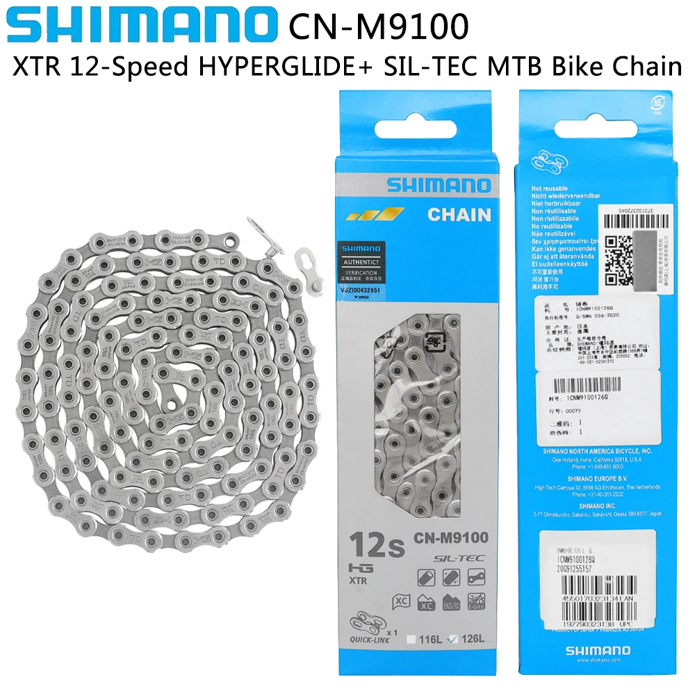 

SHIMANO XTR CN M9100 MTB Chain 12 Speed 126 Links with Quick-Link 12V HG Chain for Mountain Bike Original Bicycle Parts