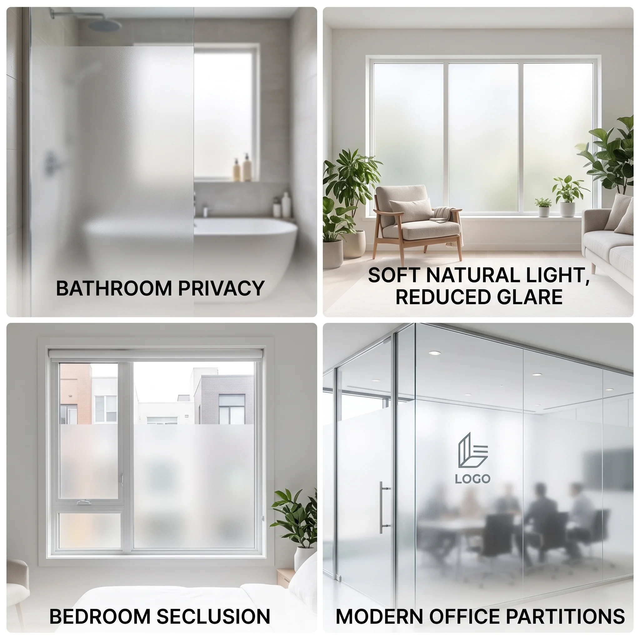 Frosted Self-Adhesive Window Film 70/80/90cm Opaque Privacy Anti-UV Waterproof Matte Finish Removable No Residue for Home Decor