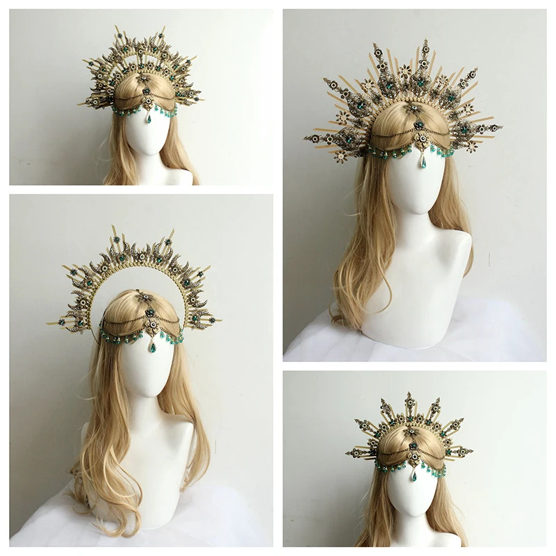 Unfinished Lolita Tiara Crown Church Mary Sun Goddess Halo Crown Lolita KC Gothic Baroque Catwalk Tiara DIY Material Package