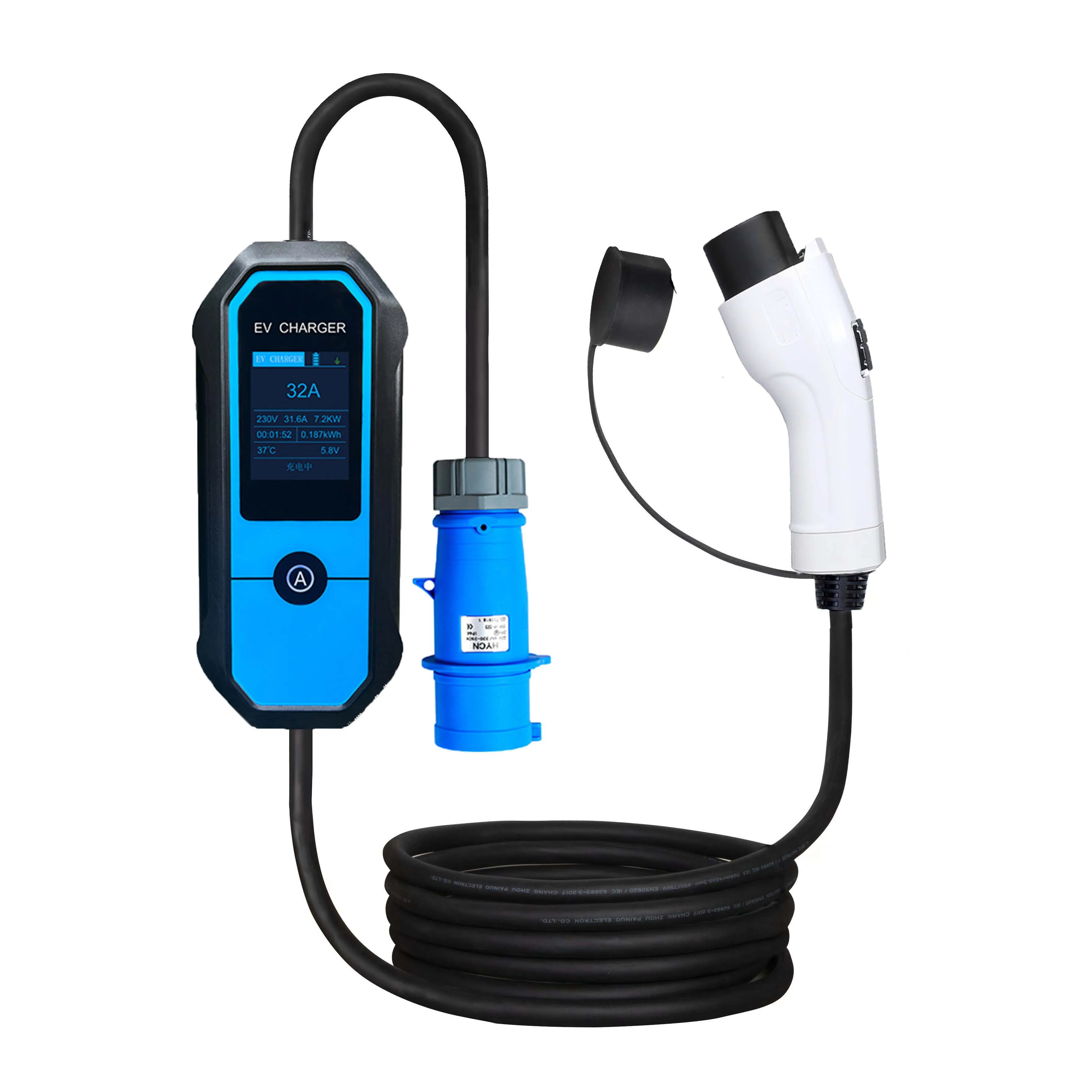 IP66 China Electric vehicle ev charger portable gbt 32a 7kw to CEE