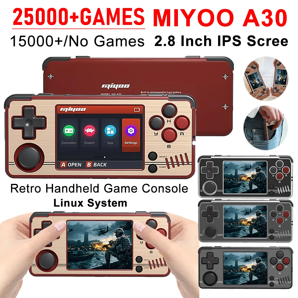 Portable Retro Handheld Game Console MIYOO A30 Pocket Video Game Player 2.8 Inch IPS Screen WIFI TYPE C Linux System for Kids