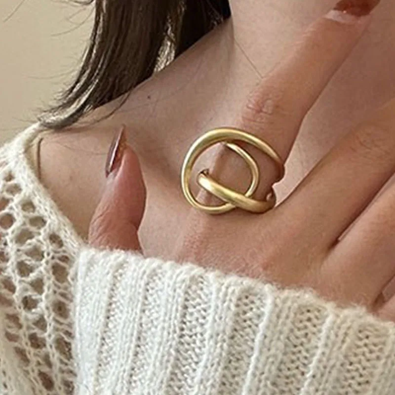 Women's 925 Sterling Silver Minimalist Gold Inter Cross Ring