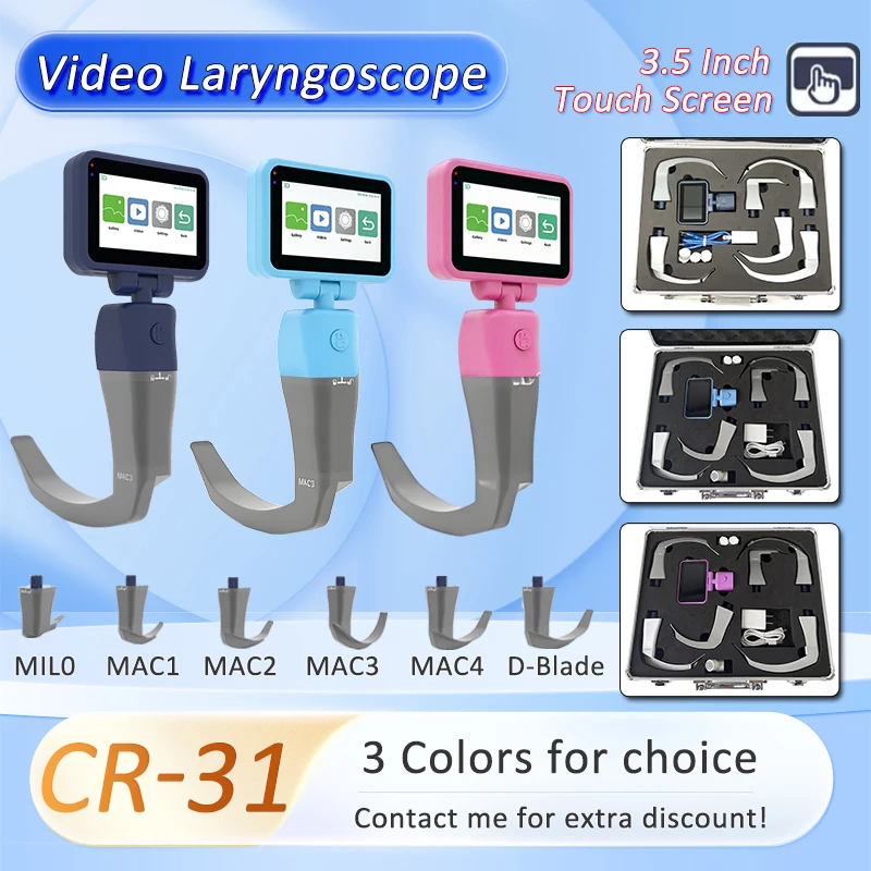 Video Laryngoscope with 6 Stainless Steel Blades, Retail blades and guide wires, Purchase in any combination