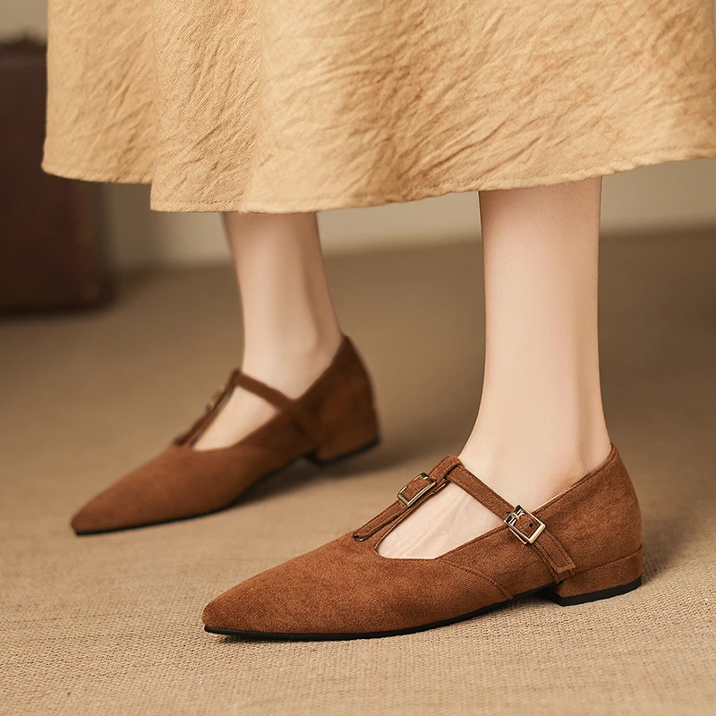 2026 Spring and Autumn Women's Retro Style Pointed Low Order Shoes New Sloping Heel Size 32-43