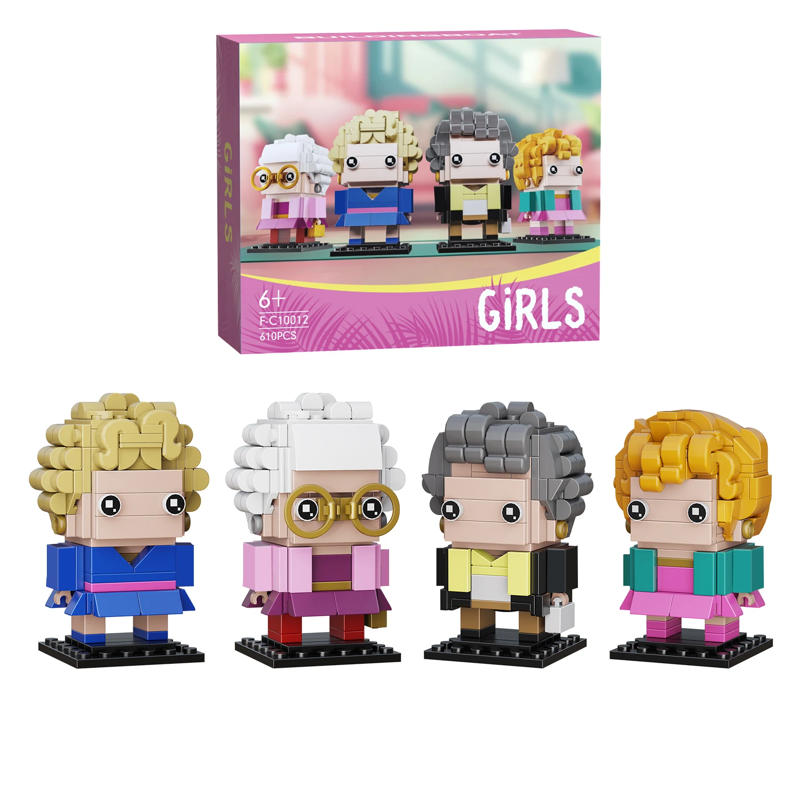 4in1 Golden Funny Girls Building Block Toys Rose Dorothy Blanche Sophia Figure Model Set Collectible Gift for Fans Kids Adults