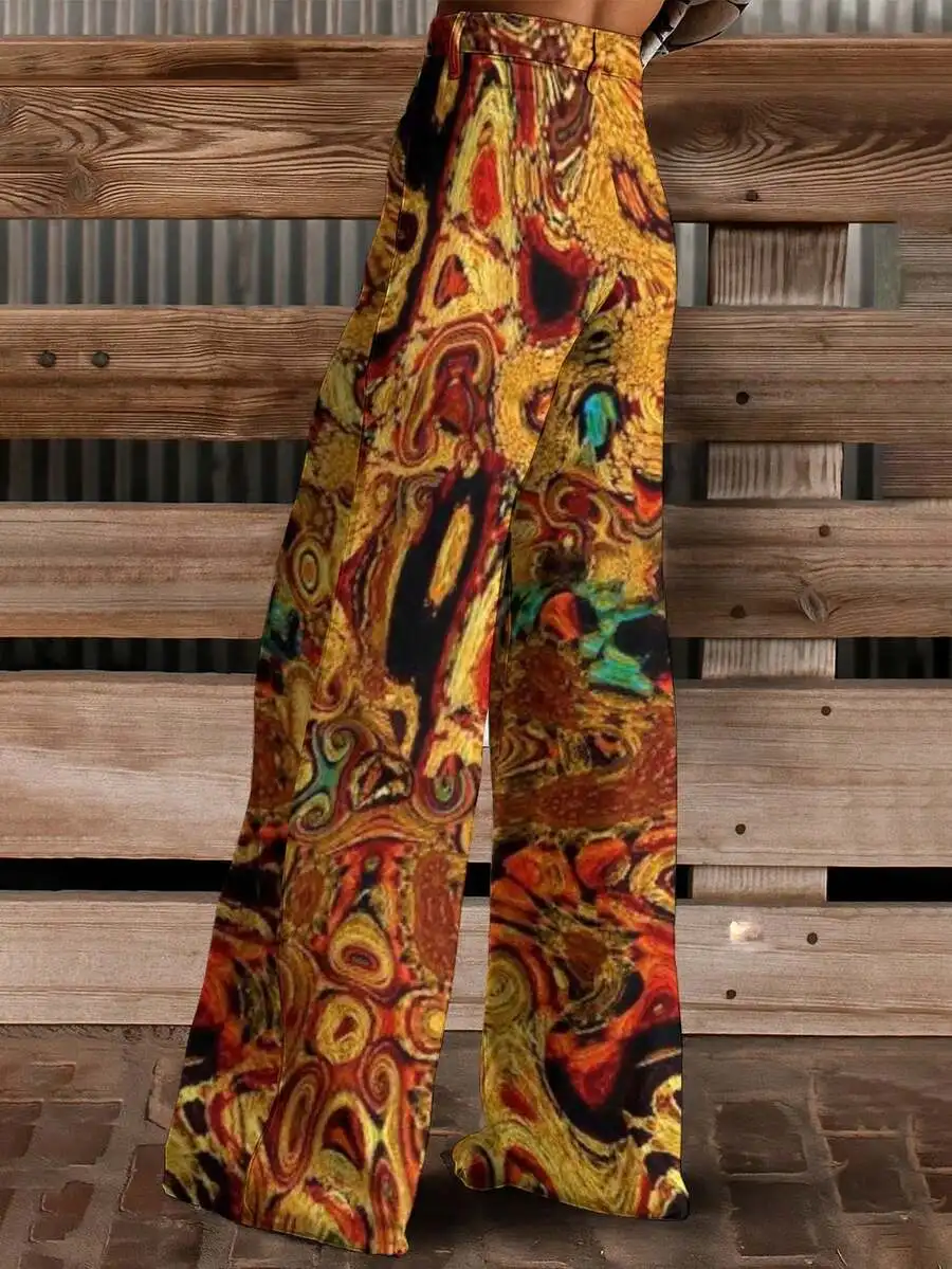 

Abstract Art Print Wide Leg Jeans Women Casual Loose Fit Full Length