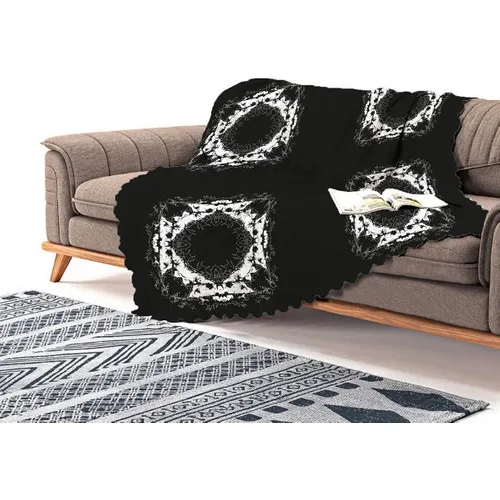 Realhomes Black Ground Square Mandala Pattern Special Design Chenille Sofa Cloth