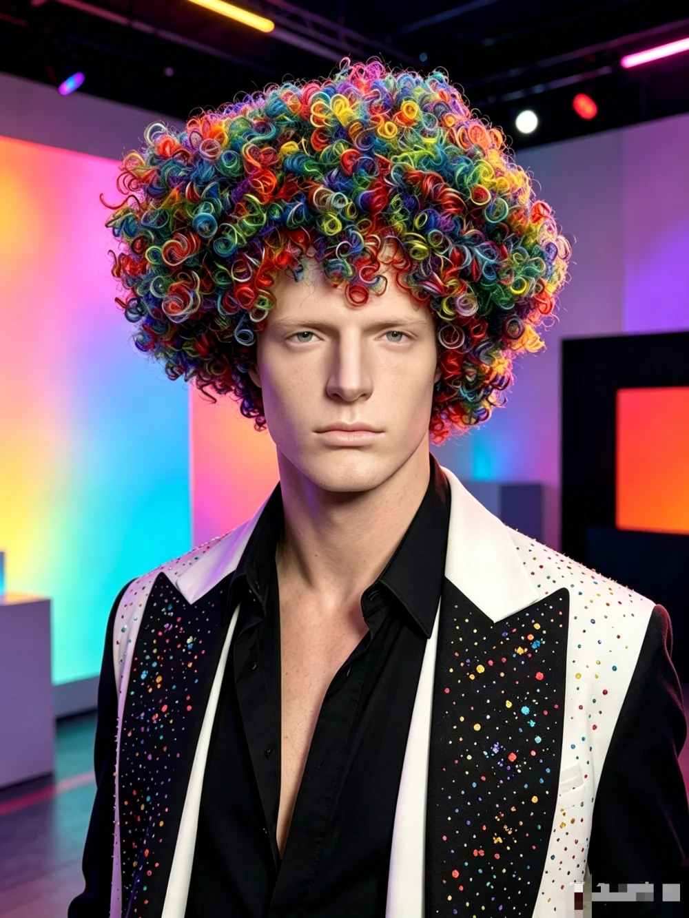 Rainbow Multicolor Short Afro Curly Synthetic Wig Unisex Clown Halloween Party Carnival Cosplay Costume Hairpiece