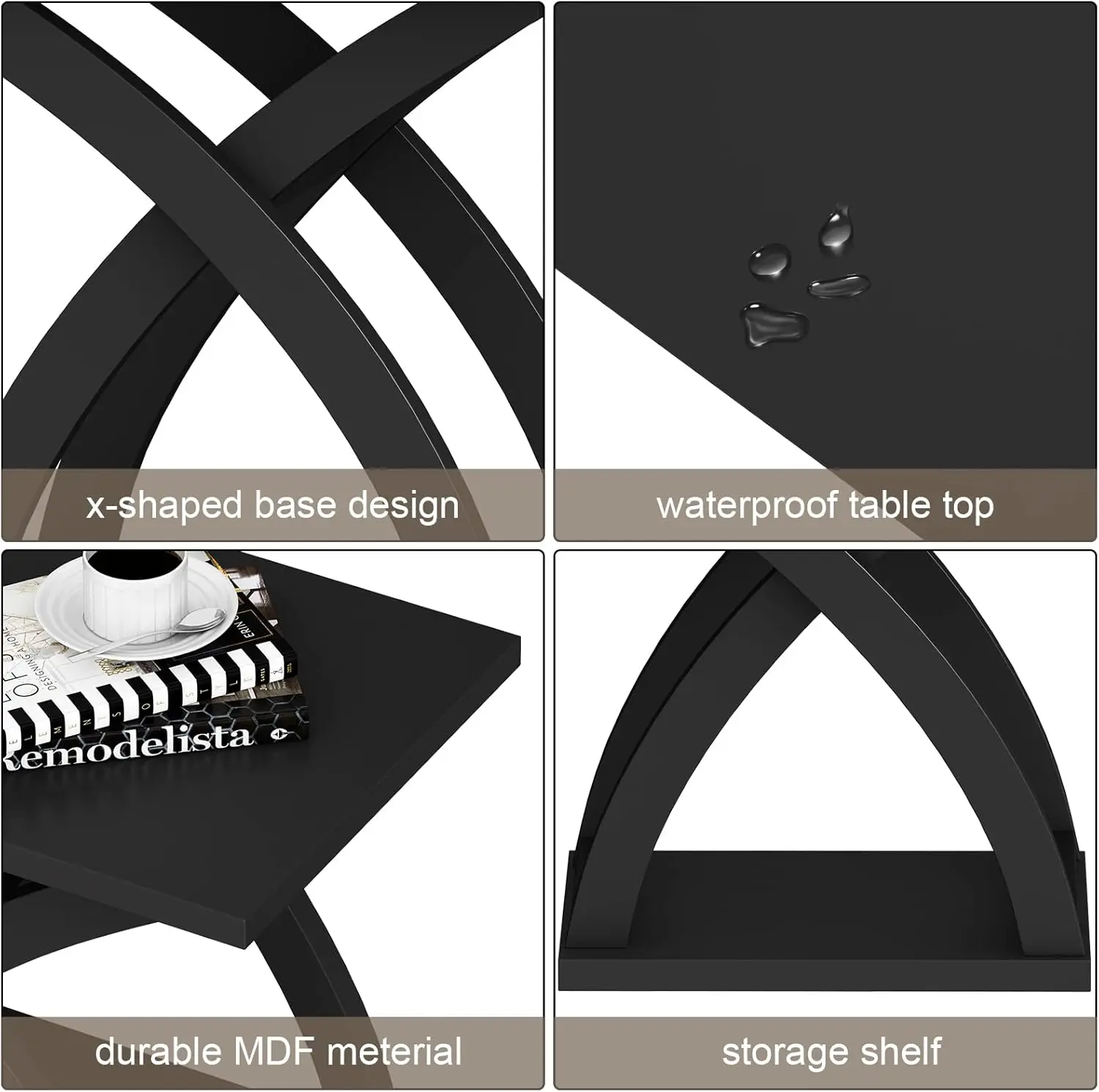 ChooChoo End Side Table, Modern End Table with Storage Shelf, X-Design Side Table Living Room (Black)