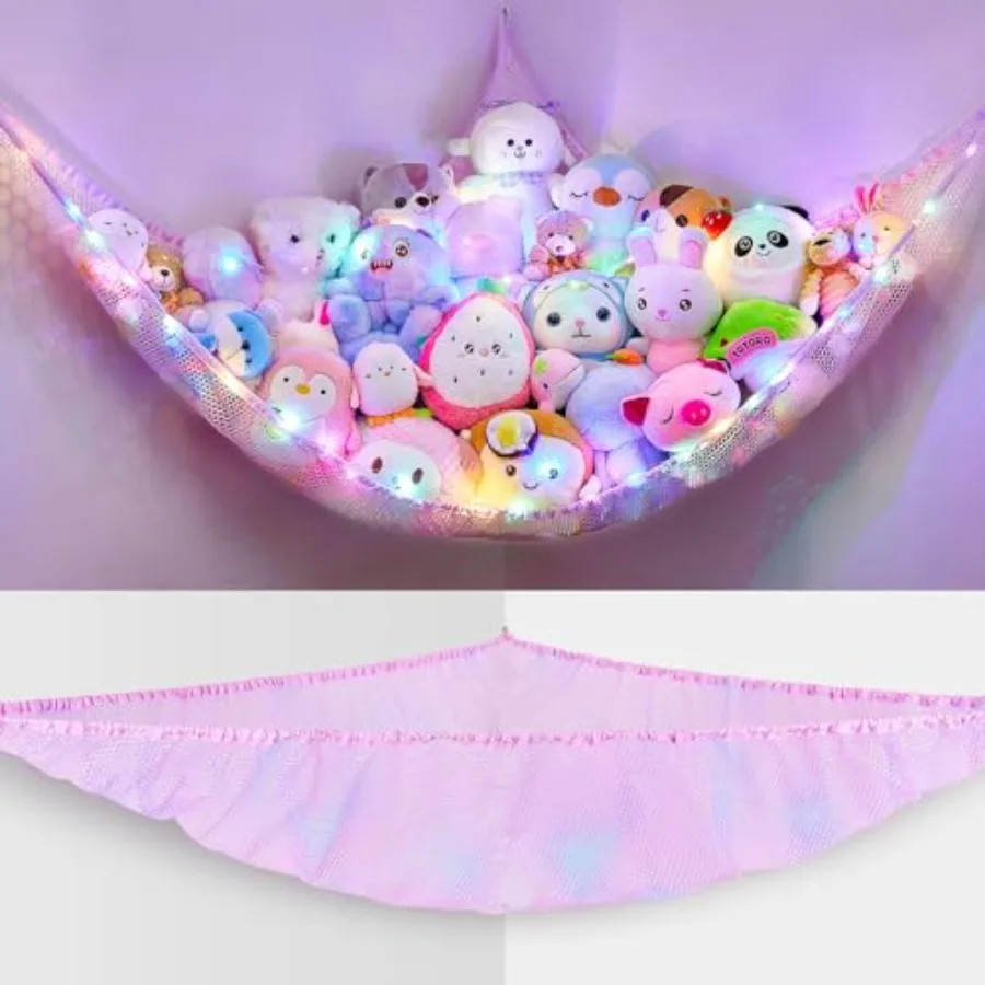 

Stuffed Animals Net or Hammock Toy Storage Organizer with LED Light Hanging Corner Stuffed Animals Holder Girls Room Decor, Pal