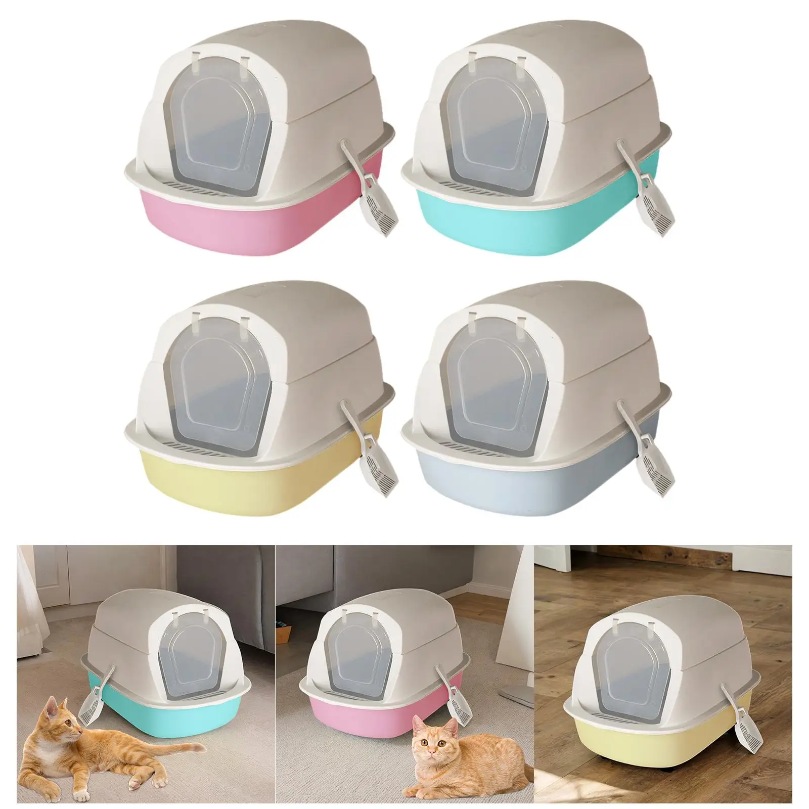 Hooded Cat with Lid Pet Enclosed and Covered Cat Toilet Pet Supplies Easy to Clean Hooded Pet Litter Tray