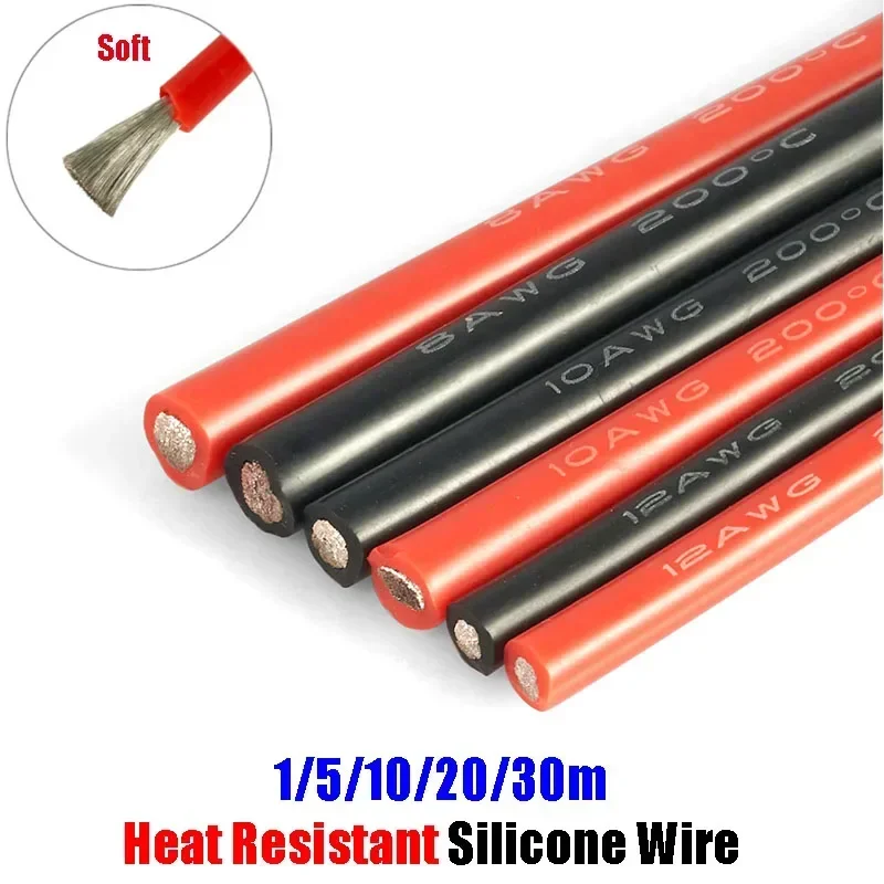 Silicone Cable Car Battery Automotive Wiring Electrical Wires Red Black 28 26 24 22 20 18 16 14 12 10 8 6 4 3awg For Solar Panel