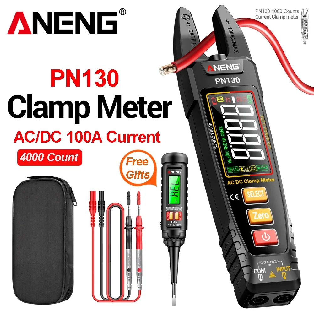 ANENG PN130 Intelligent Multimeter Clamp Meter 4000 Counts AC DC Voltage Capacitance Resistance Free B16 Voltage  Test Pen