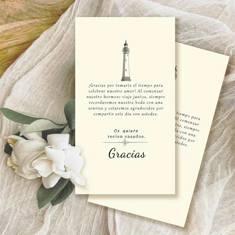 100pcs Premium Spanish Wedding Thank-you Cards, Flower Lighthouse Design, Suitable for Guests, Tabletop Decoration, and Events