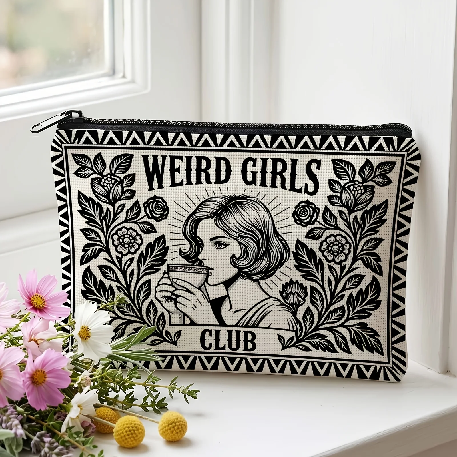 Grotesque Girl Club Themed Makeup Bag Travel Toiletry Bag with Quirky Girl Pattern Suitable for Daily Use Gym and Gift for Girls