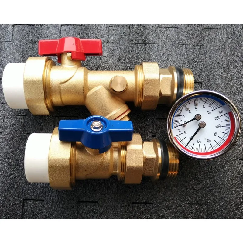 Pure copper water separator connecting valve main valve filter with pressure gauge with temperature and pressure gauge