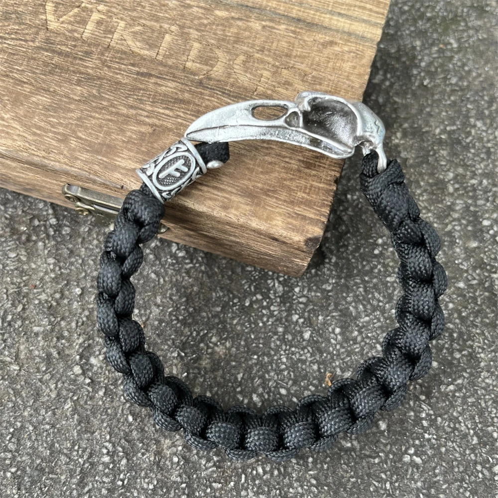 Nostalgia Norse Runes Beads Odin Raven Skull Crow Skeleton Viking Bracelet Men Women Paracord Amulet Jewelry Dropshipping