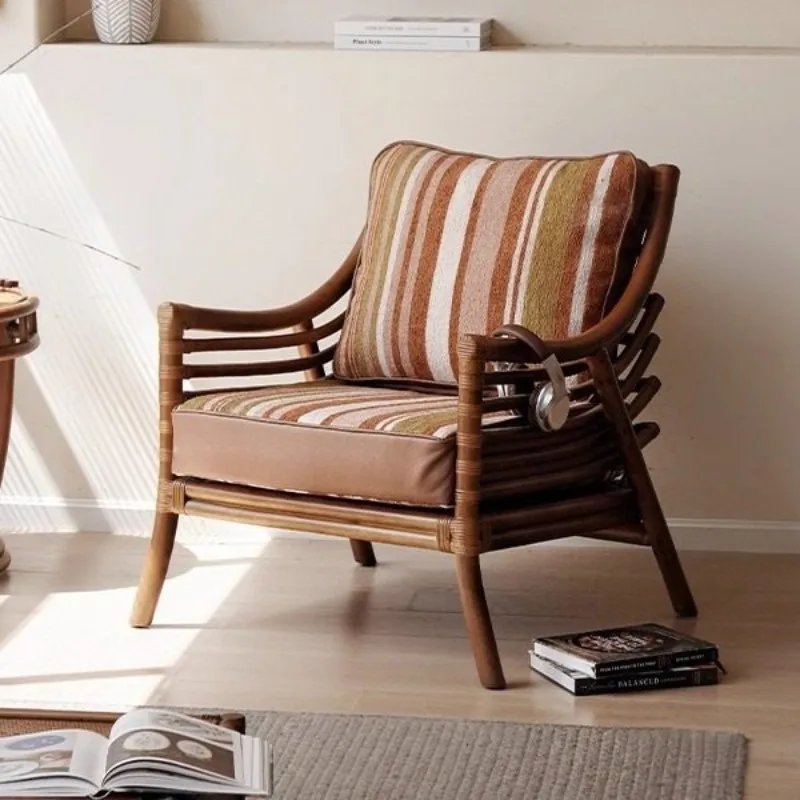 Rattan Sofa Chair South East Asia Small Apartment Balcony Leisure Chair Modern Simple Fabric Single Sofa