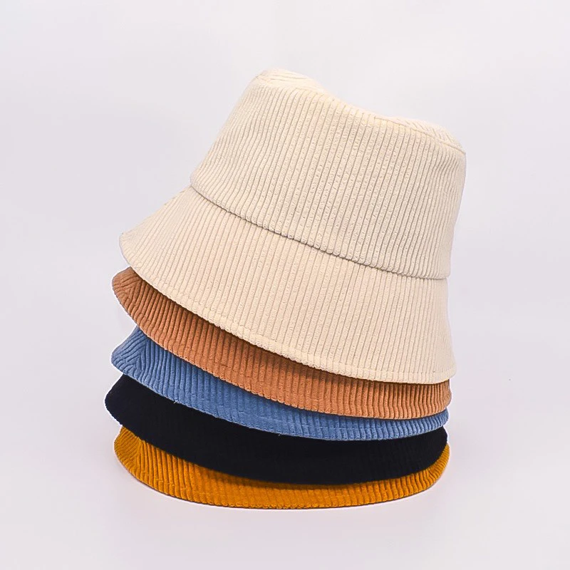 Korean Fashion Corduroy Bucket Hat Autumn Solid Color Simple Basin Hat For Women