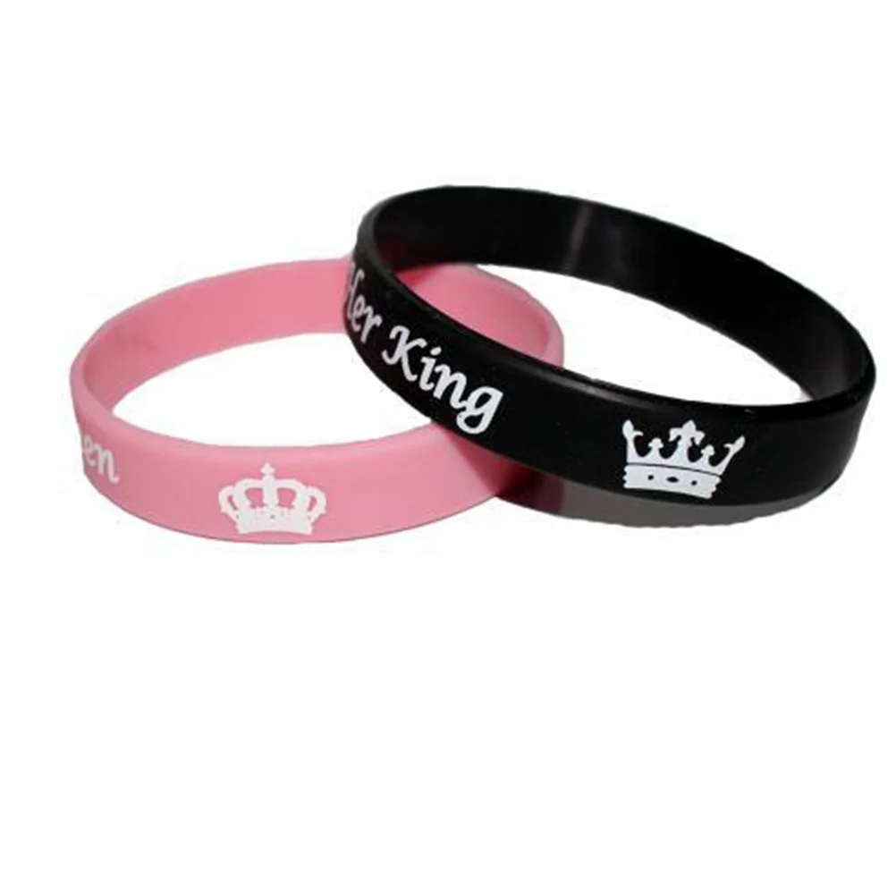 

4Pcs Couple Silicone Bracelet Romantic Letters Printed Valentine's Day Wristbands Party Hand Decoration Gift