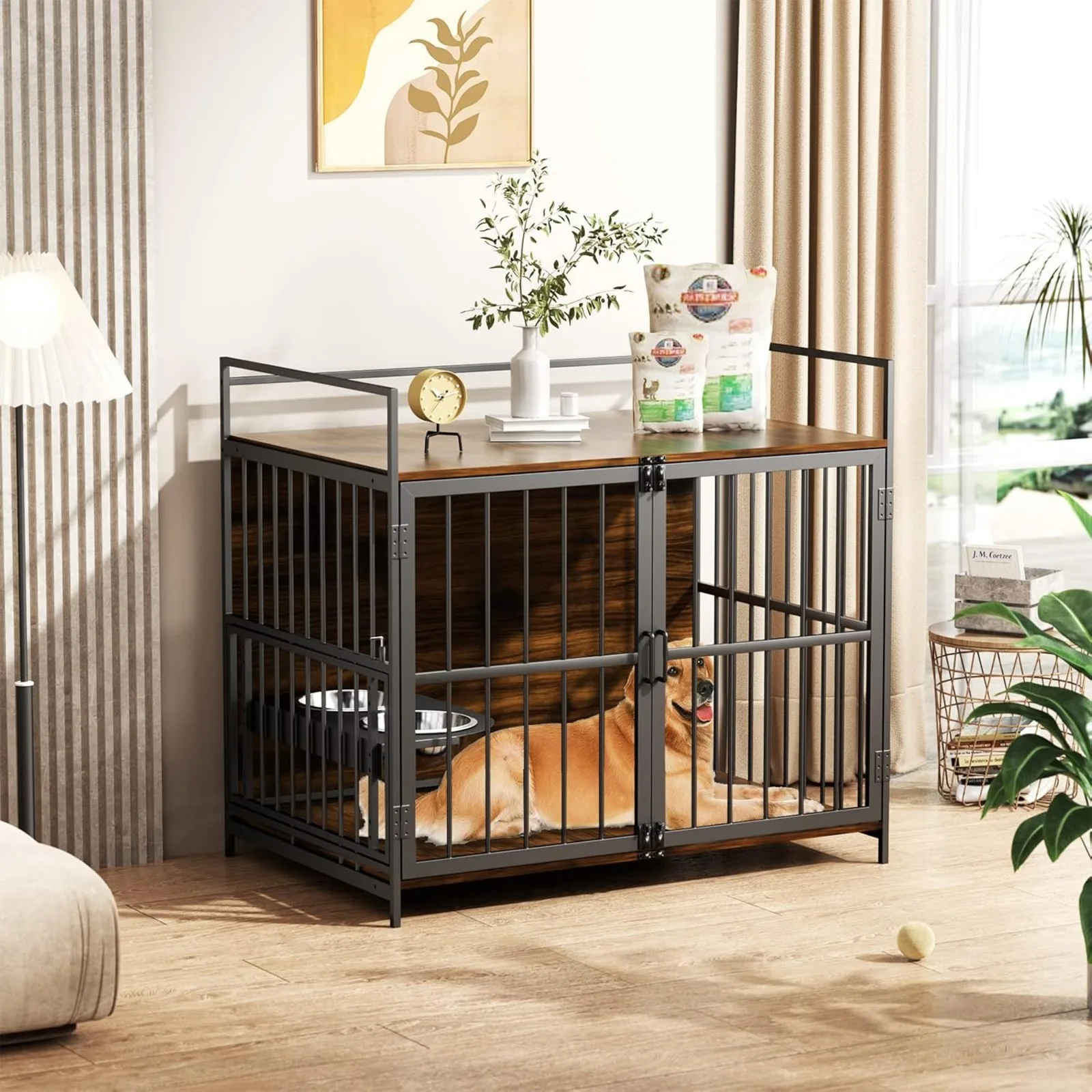 US Dog Crate Furniture-Style Cages for Large Dogs Indoor Heavy Duty Super Sturdy Dog Kennels with 2 Stainless