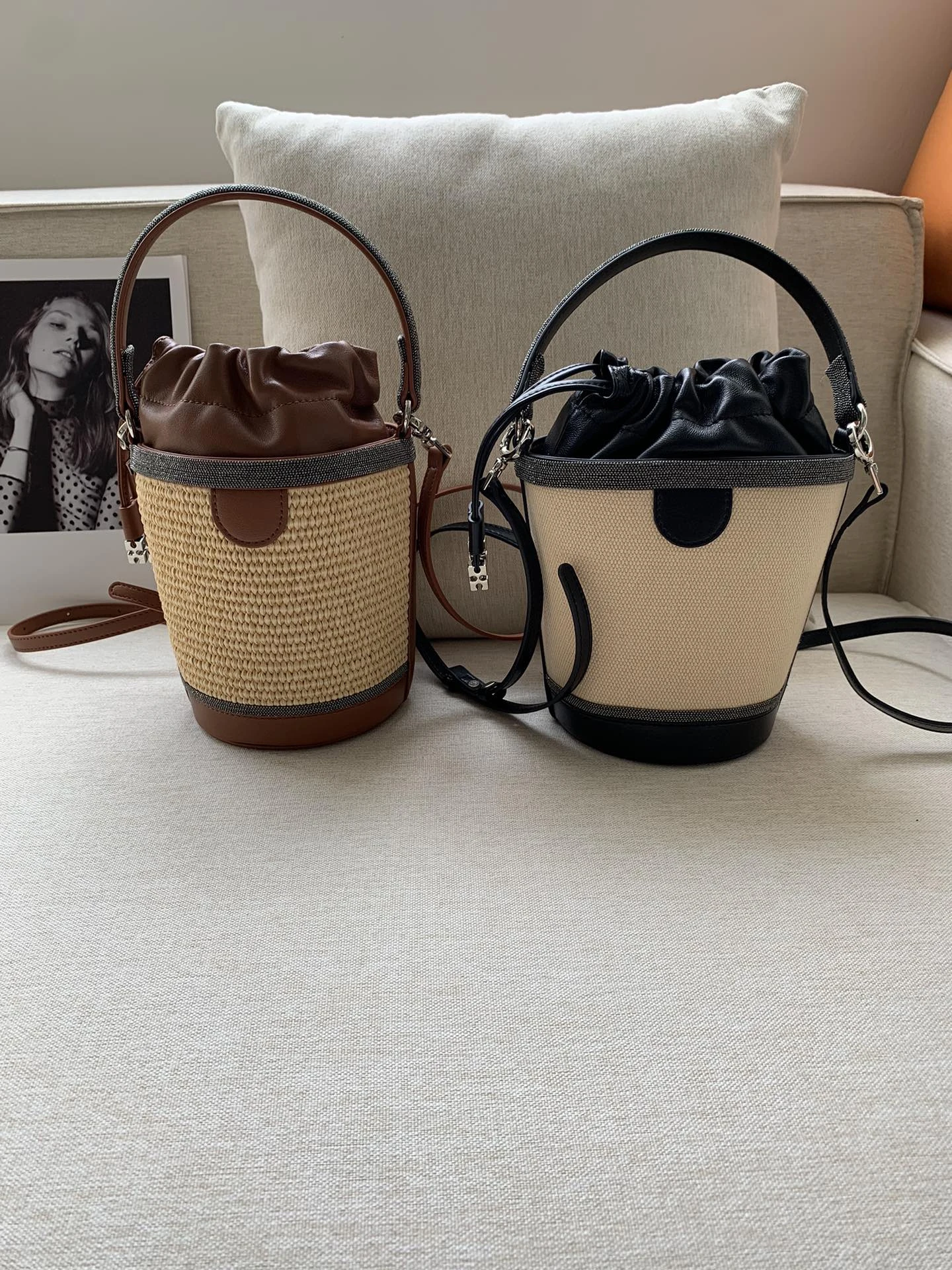 

2024 Spring And Summer Sheepskin Splicing Bucket Bag High Quality Crossbody Bag Women'S Large Capacity