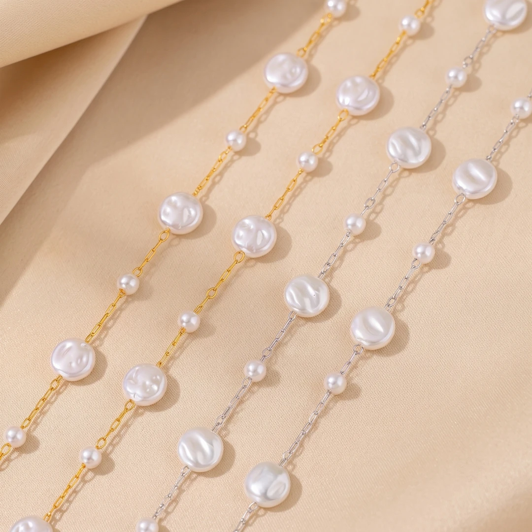 0,5 Meter/1 Meter Goldene Perlenketten für Schmuckherstellung DIY Handwerk Edelstahl Kunstperlen-Kette für Halskette Armband – Detail 2