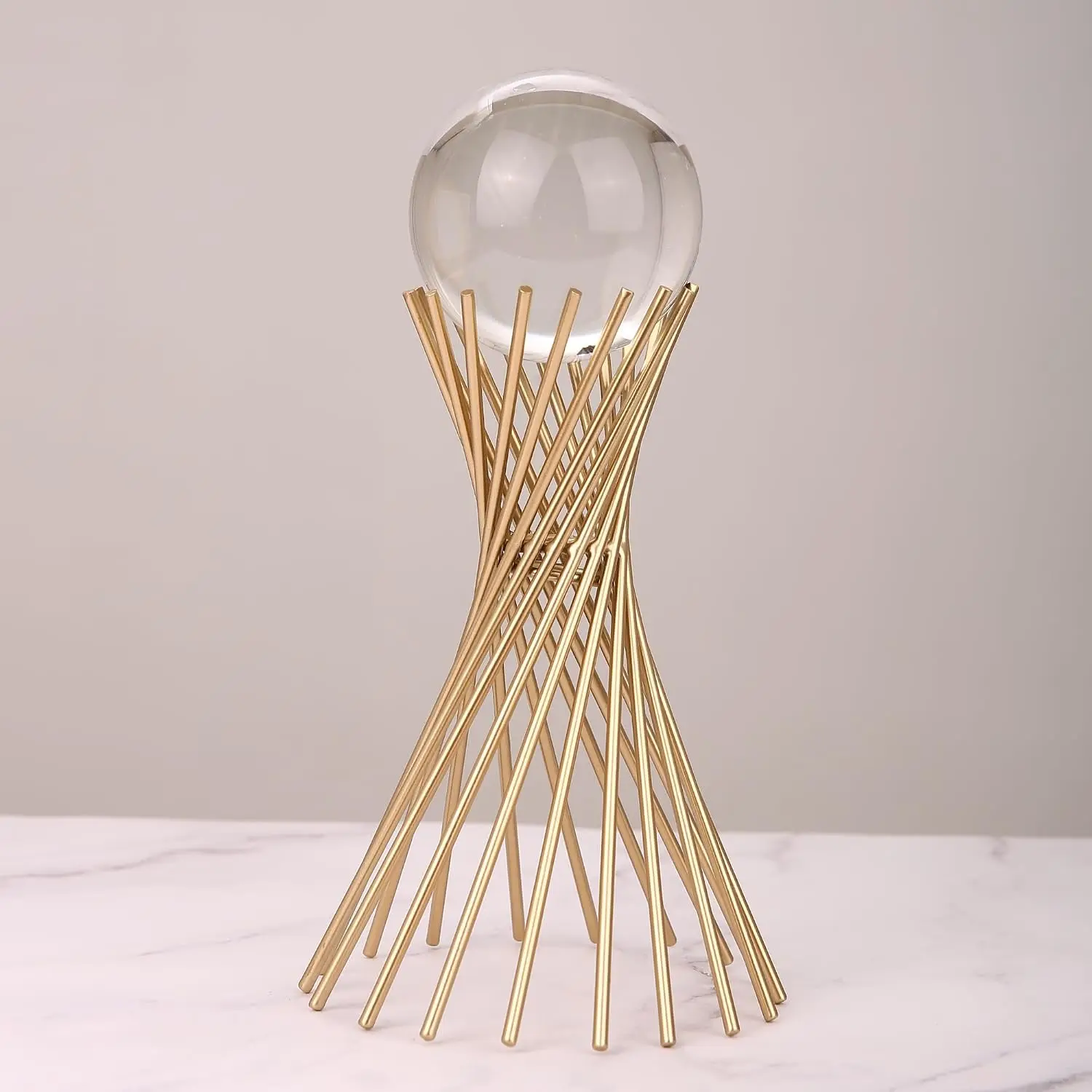 Gold Accents Home Decor Crystal Ball Gold Stand Statue Collectible Figurines Decorative Ball Ornaments for Home Office Living