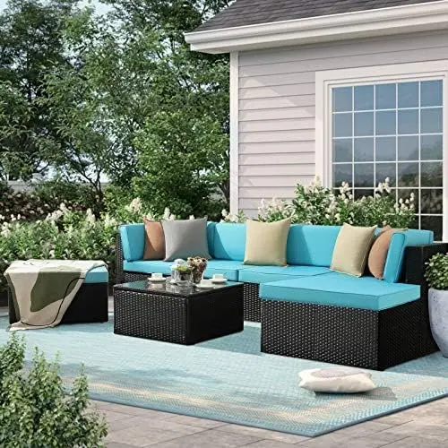 

7 Pieces Patio Furniture Sets All Weather Outdoor Sectional Manual Weaving Wicker Rattan Patio Set with Cushion and Glass Table