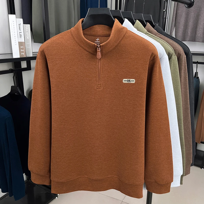 سترة رجالية ذات ياقة واقفة من العلامة التجارية الراقية مطرزة بحروف عصرية مريحة مخملية فريدة من نوعها بنصف سحاب بلوفر رياضي غير رسمي