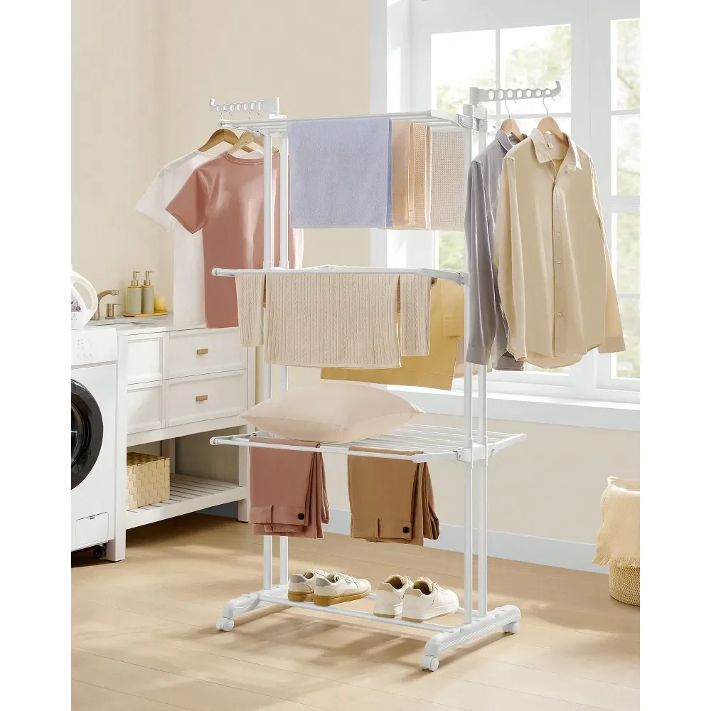 

Clothes Drying Rack Stand 4Tier, Foldable Laundry Drying Rack 67.7Inch Tall, Steel, Rolling Clothes Horses Dryer Rack, Easy To A