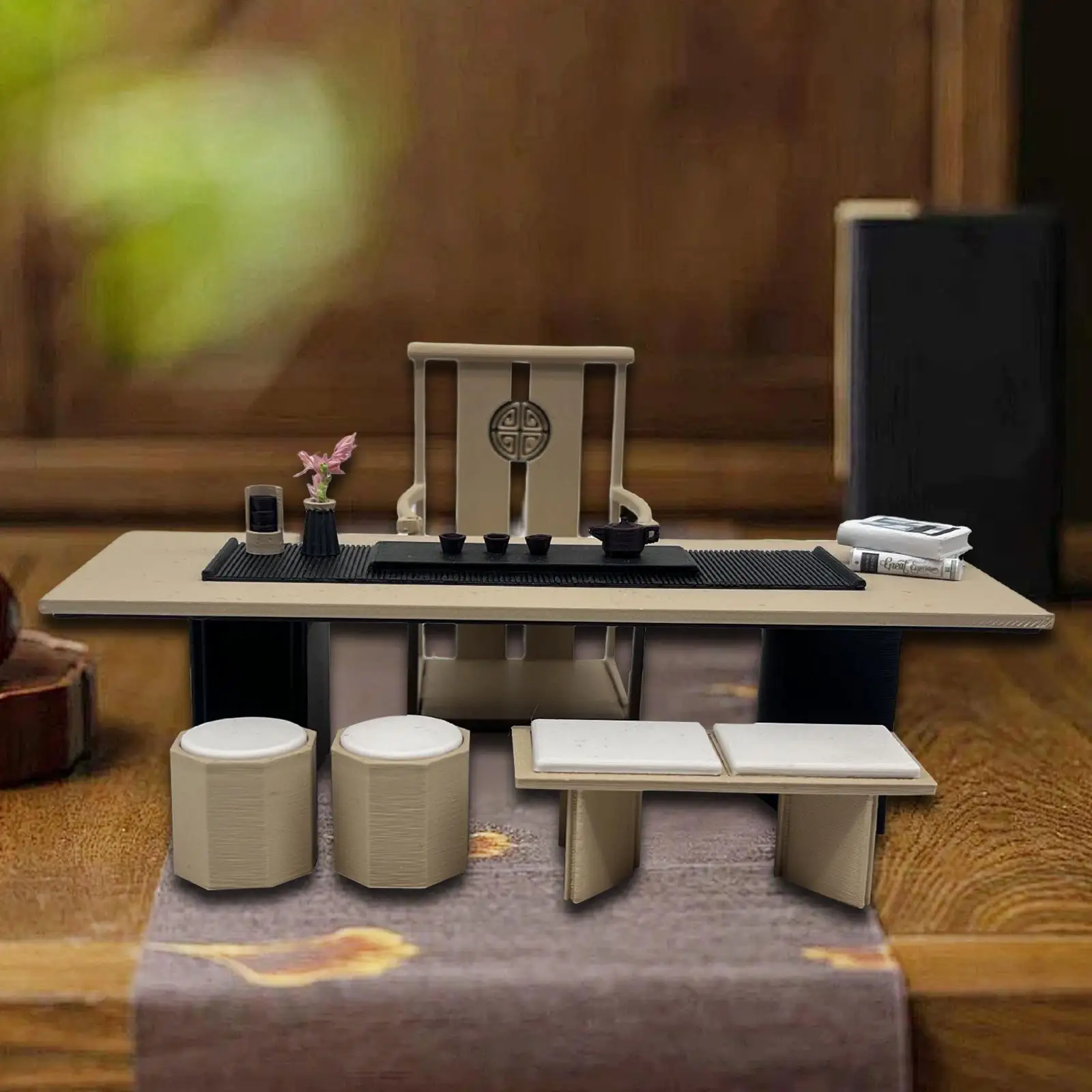 

Dollhouse Miniature Tea Table Model 1/12 Scale Tiny Ornament Kids Pretend Play Toy Collectibles Scene Room Scene Decoration