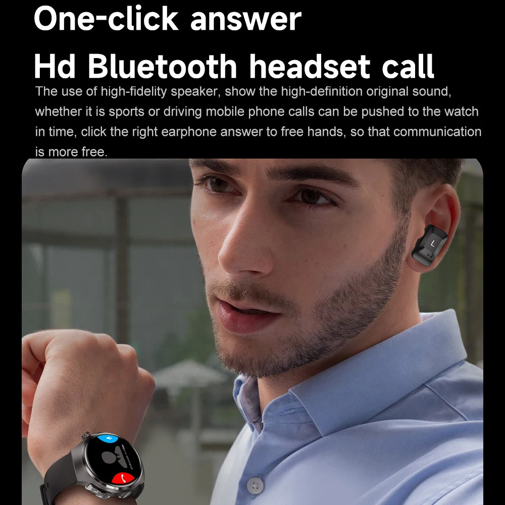 Auriculares 2 en 1 Smarthwatch para exteriores, reloj inteligente NFC para hombres, llamada de diente azul, Monitor de salud del ritmo cardíaco a prueba de agua, información Push