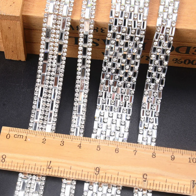 Iron On Applique Trim, Silver Rhinestone Ribbon Beaded, Easy to Use, Suitable for Clothing Shoes Accessories, Length 1M/3 3 foot