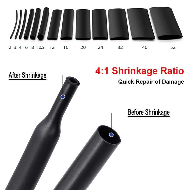Black/Red 4:1 Heat Shrink Tube With Thick Dual Wall ﻿Glue Dia. 4mm ~ 72mm Shrinkable Tubing DIY Cable Protector Sleeve 1-10Meter