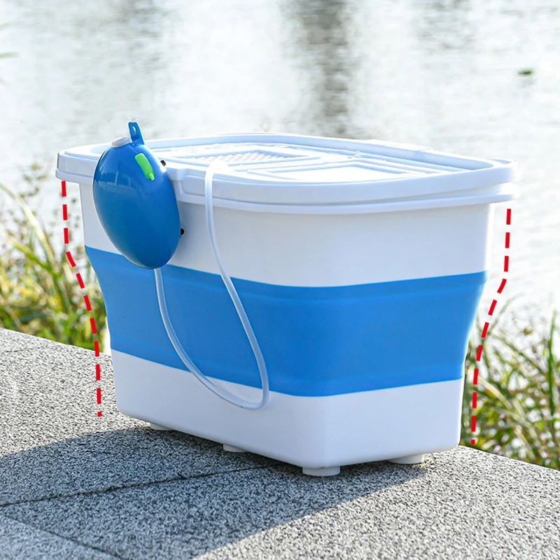 Foldable Fishing Bucket With Oxygen Pump Tackle Live Fish Boxes Car Portable Water Barrel Camping Tool Daily Cleaning Wash Mop