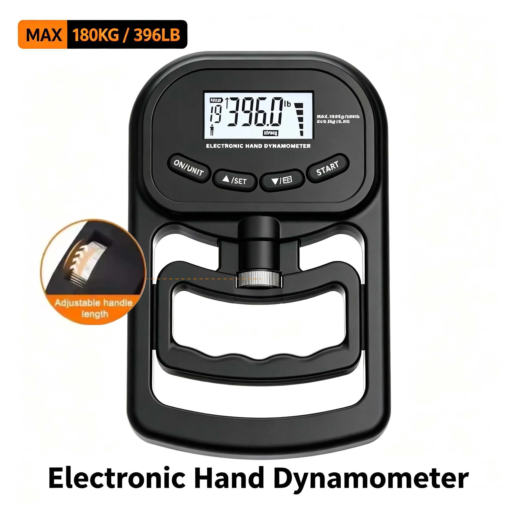 Digital Hand Grip Strength Tester 180kg Adjustable Electronic Hand Dynamometer LCD Display Handheld Grip Force Meter Trainer