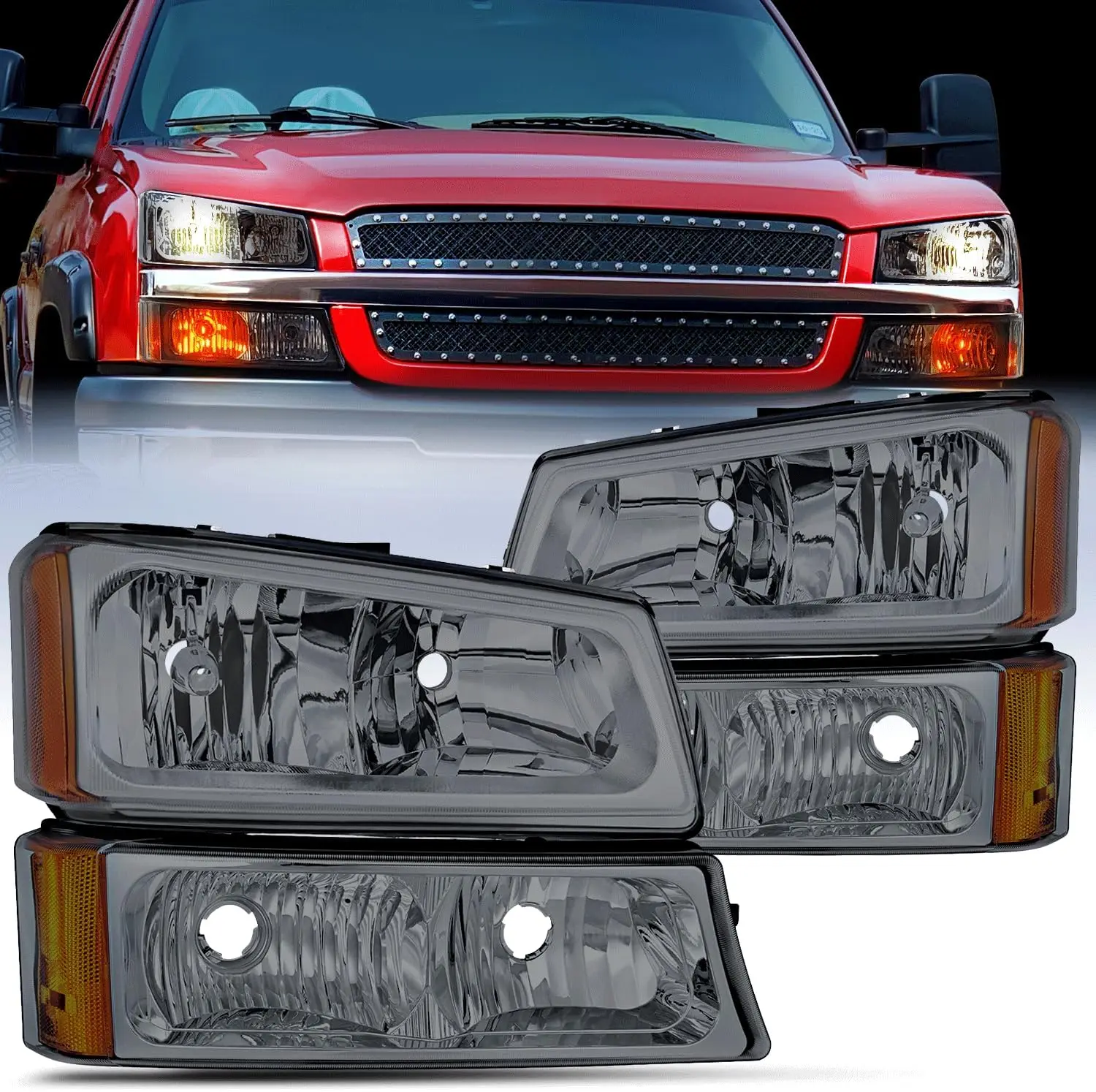 

Headlight Assembly for 2003 2004 2005 2006 Chevy Silverado Avalanche 1500 1500HD 2500 2500HD 3500 Chevrolet Pickup Replacement H