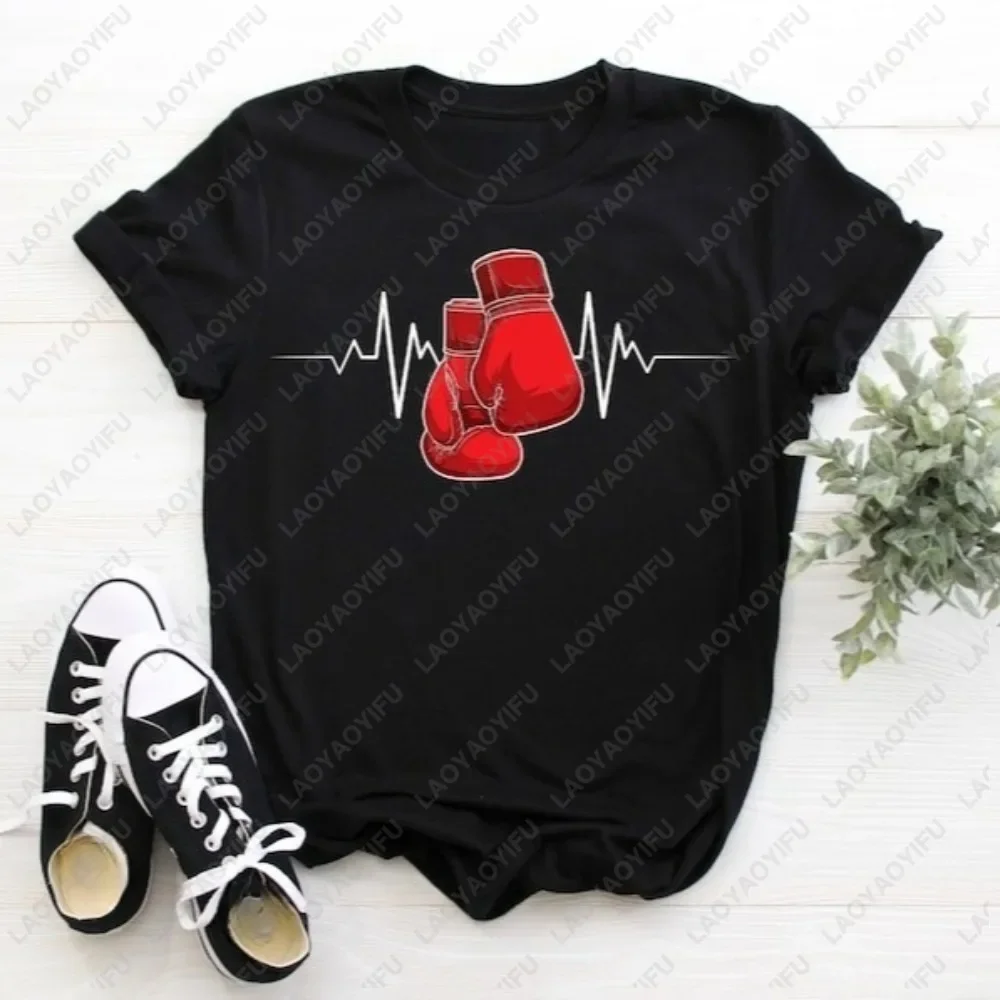 Boxing Gloves Pulse Heartbeat Boxer Gift T-Shirt Casual Fashion Loose Harajuku Man Sports Tshirt Short Sleeve Cotton Women Tees