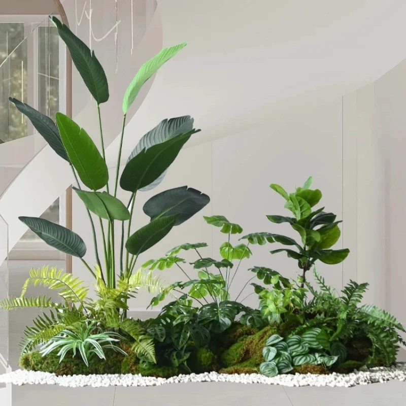 Simulation green plant landscaping potted landscape fake tree indoor staircase lower corner decoration plant simulation tree