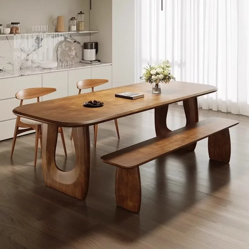 Dining table and chair combination log workbench household eating meal book integrated oval