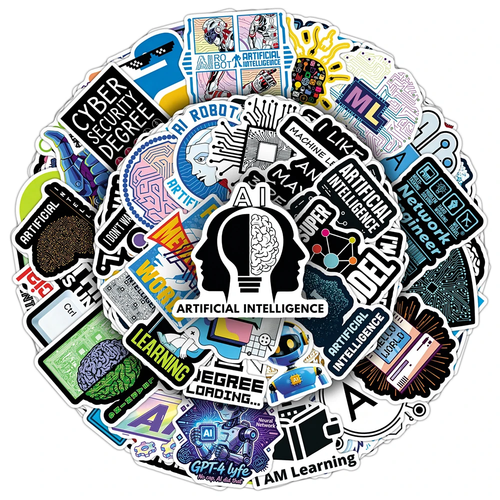 10/30/50pcs Technological Intelligence AI Stickers Graffiti Laptop Phone Case Stationery Cool Programming Robot Cartoon Decals