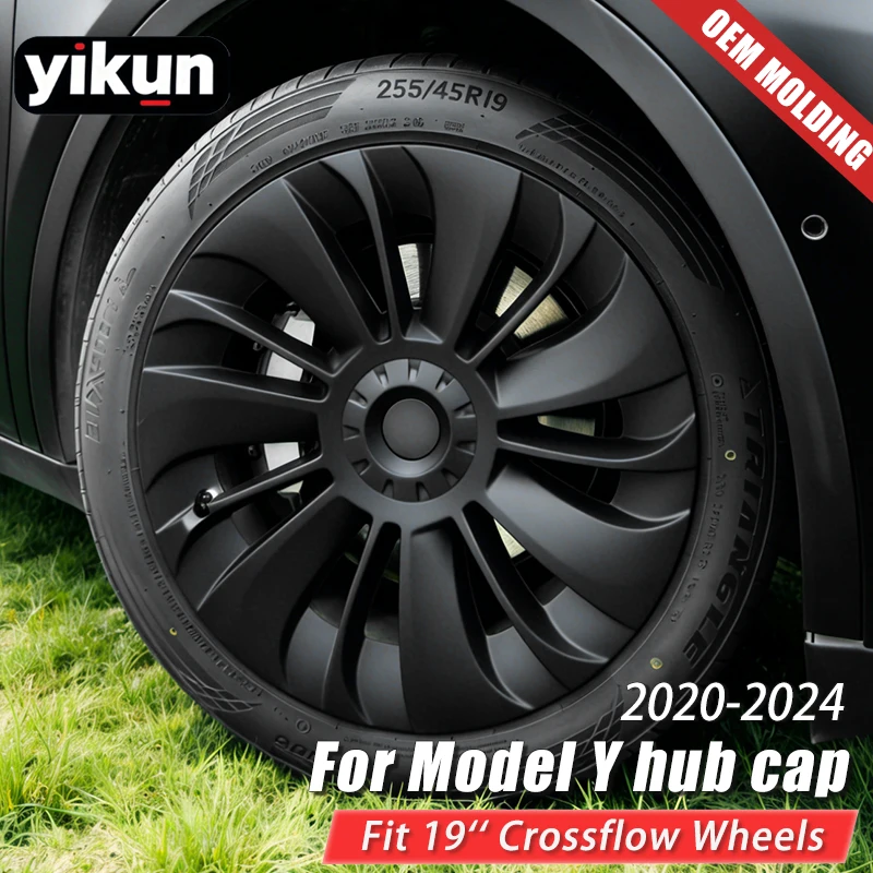 

4 шт. крышка ступицы для Tesla Model Y 2018-2024, замена, 19-дюймовая крышка колеса, автомобильный колпак, полная крышка обода, аксессуары